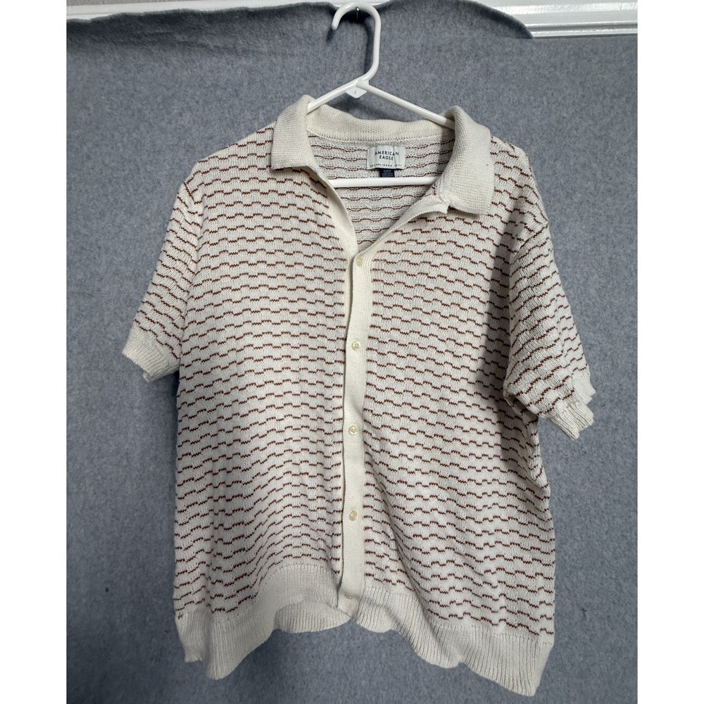 American Eagle Sweater Polo Shirt Men's Medium Weekend Button Up Retro Collared